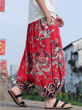 Men's Chinese Style Loong Print Loose Fit Cropped Lantern Pants
