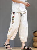 Men's Retro Ethnic Style Contrast Color Casual Beach Capri Pants