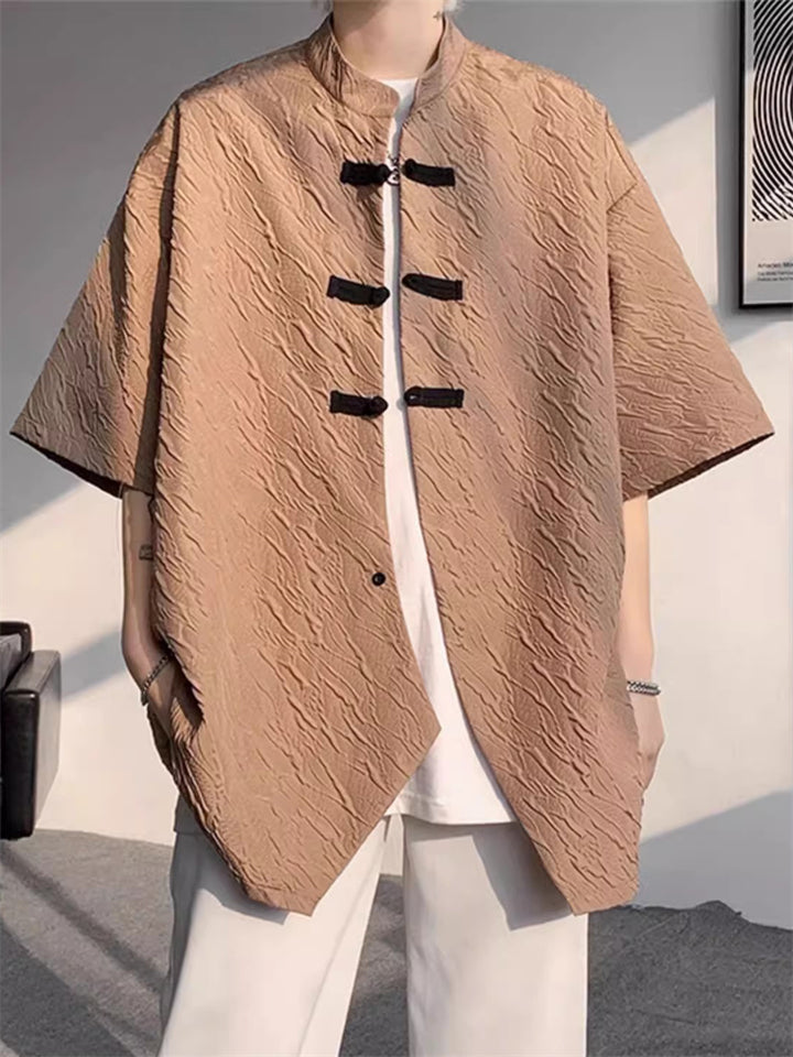 Men's Summer Chinese Style Frog Button Texture Tang Suit Shirts