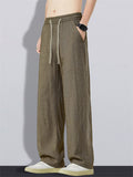 Men Linen Blend Casual Breathable Comfortable Loose Fit Wide Leg Pants