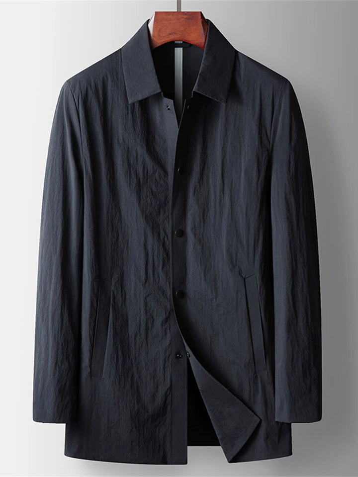 Men's Autumn Simple Solid Color Lapel Button Up Long Sleeve Trench Coat