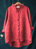 Women's Casual Solid Color V Neck Asymmetric Hem Shirt