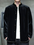 Men's Retro Chinese Style Autumn Velvet Contrast Trim TangSuit Jackets
