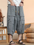 Men's Japanese Style Tiered Baggy Capris Harem Pants