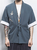 Men's Chinese Zen Style Crane Embroidery Cardigan Shirt