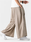Men's Retro Cotton Linen Stripe Wide Leg Straight Pants