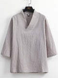 Men's 2Pcs Summer Casual Comfy V Neck Lapel 3/4 Sleeve Solid Color Outfits