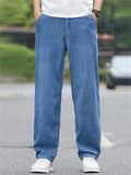 Men Summer Straight Leg Jeans Regular Fit Wash Denim Pants