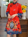 Loong Print Qipao Midi Dress for Ladies