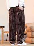 Men's Autumn Chinese Style Loong Pattern Velvet Wide Leg Pants