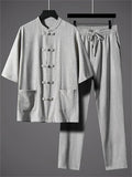 Men's Traditional Chinese Tang Suit 2-Piece Linen Set