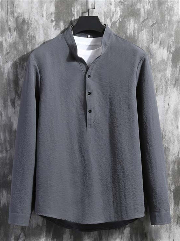 Men's Summer Cool Solid Color Texture Long Sleeve Shirt