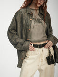 Fashion Jacquard Loose Texture Lapel Shirt for Women