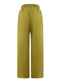Retro Yellow Floral Embroidered Elastic Wide Leg Pants for Women