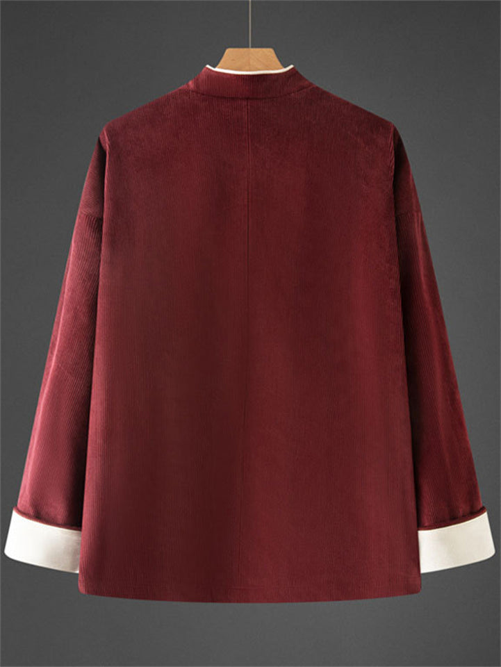 Men's Autumn Chinese Style Corduroy Contrast Color Tangsuit Jackets