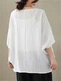 Women's Elegant Round Neck Batwing Sleeve Linen Shirt