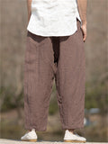 Men's Solid Color Linen Wide Leg Drawstring Cropped Pants