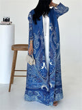 Women's Print Pleated Long Sleeve Cardigan Coat