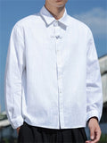 Chinese Style Solid Color Lapel Long Sleeve Shirts for Men