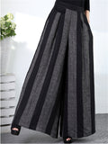 Women's Mid-Rise Stripe Elastic Waist Contrasting Wide Leg Pants