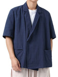 Retro Men's Solid Color Short Sleeve Suit Jacket