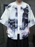 Chinese Vintage Zen Clothing Chinoiserie Print Cardigan Shirt for Men