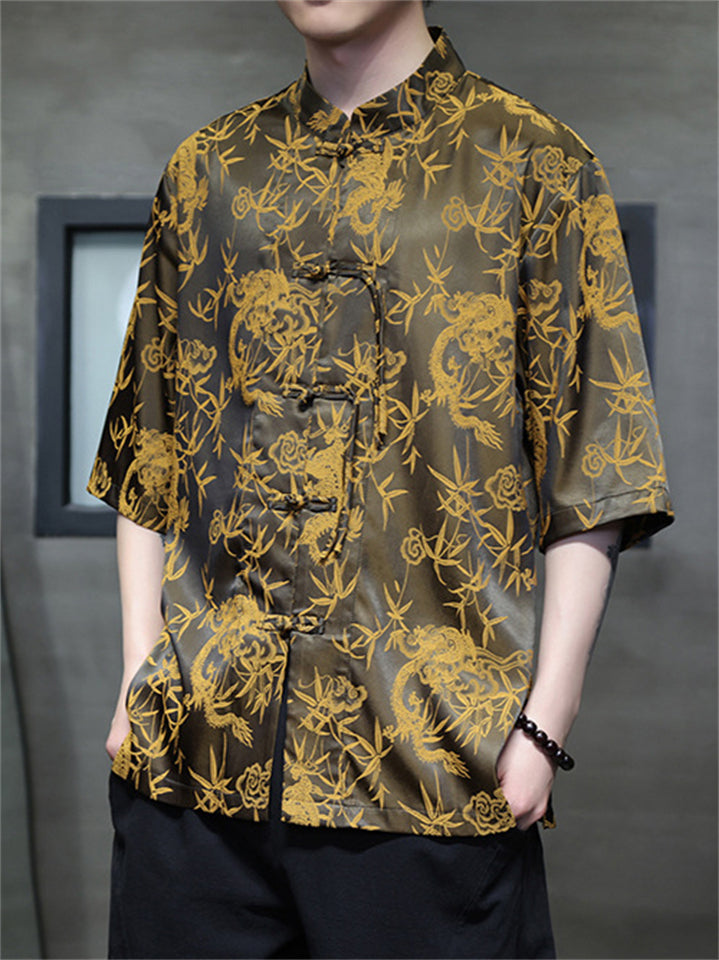 Summer Cool Chinese Style Print Stand Collar Half Sleeve Shirts