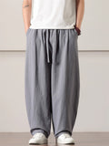 Mens Summer Linen Cotton Loose Fit Baggy Drawstring Pants