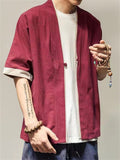 Loose Contrast Color Half Sleeve Cardigan Shirt for Men