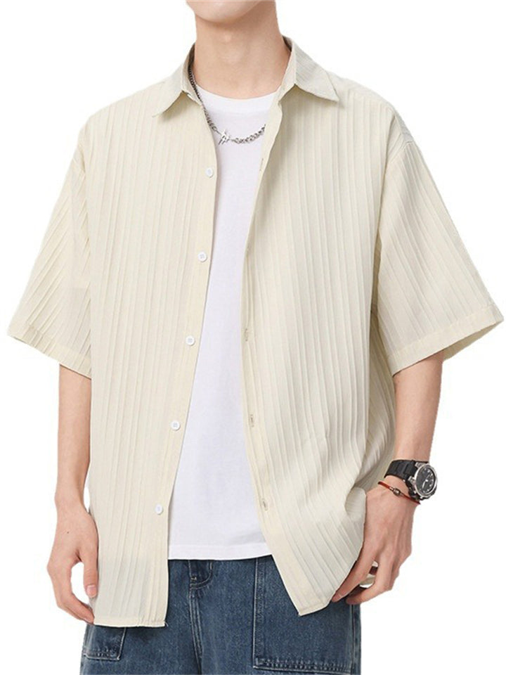 Men's Simple Solid Color Texture Short Sleeve Shirts