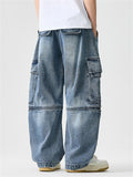 High Street Casual Patchwork Pockets Cargo Jeans for Men