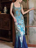 Women's Slim Elastic Square Neck Sleeveless Backless Maxi Dress