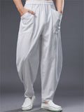 Ramie Loose Front Pockets Elastic Waist Harem Pant  for Men
