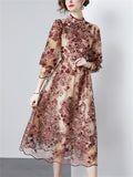 Women's Summer Embroidery Hollow Mesh Midi Dress
