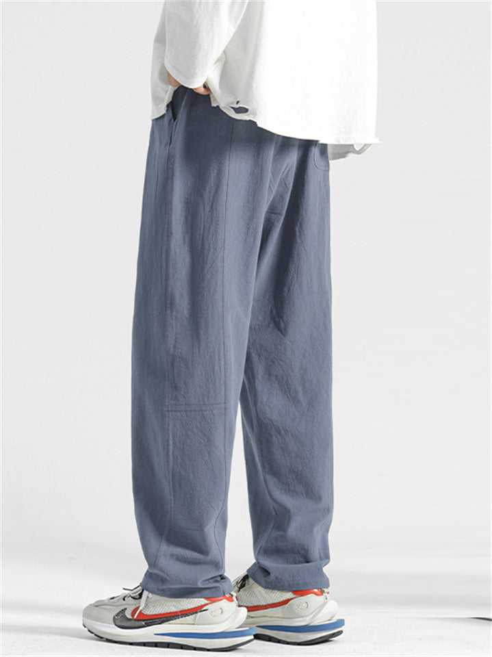 Mens Linen Cotton Drawstring Relaxed Fit Casual Carrot Pants