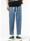 Men Lyocell Drawstring Loose Fit Straight Leg Denim Cropped Pants