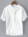 Men's Simple Solid Color Stand Collar Pullover Short Sleeve Shirts