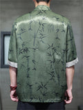 Men's Bamboo Print Cool Tang Suit Short Sleeve Chinese Style Shirts