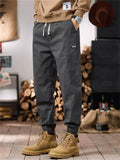 Men Cotton Blend Joggers Drawstring Elastic Waist Tapered Cargo Pants