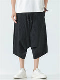 Mens Cotton Linen Striped Harem Shorts Loose Fit Capri