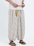 Mens Summer Ice Silk Paisley Print Loose Fit Harem Pants