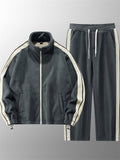 Men's Winter Fleece Lined Striped Stand Collar Tracksuit Set