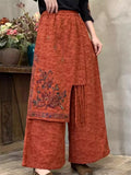 Women's Ethnic Style Floral Embroidered Fringe Patchwork Wide Leg Pants