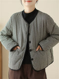 Women's Autumn Vintage Plaid Button Up Pockets Long Sleeve Coats