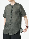 Men's Summer Casual Solid Color Ramie Frog Button Shirts