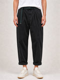 Men's Japanese Style Belted Relaxed Fit Straight Leg Pants