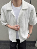 Men's Hollow Textured Eyelet Short Sleeve Button Down Cuban Shirts