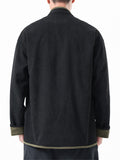 Men's Corduroy Chinese Style Tang Mandarin Collar Jacket with Contrast Trim