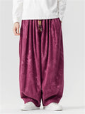 Chinese Style Loong and Phoenix Jacquard Corduroy Loose Fit Harem Pants