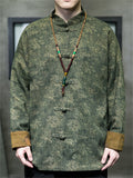 Men's Chinese Style Print Contrast Color Stand Collar TangSuit Jacket